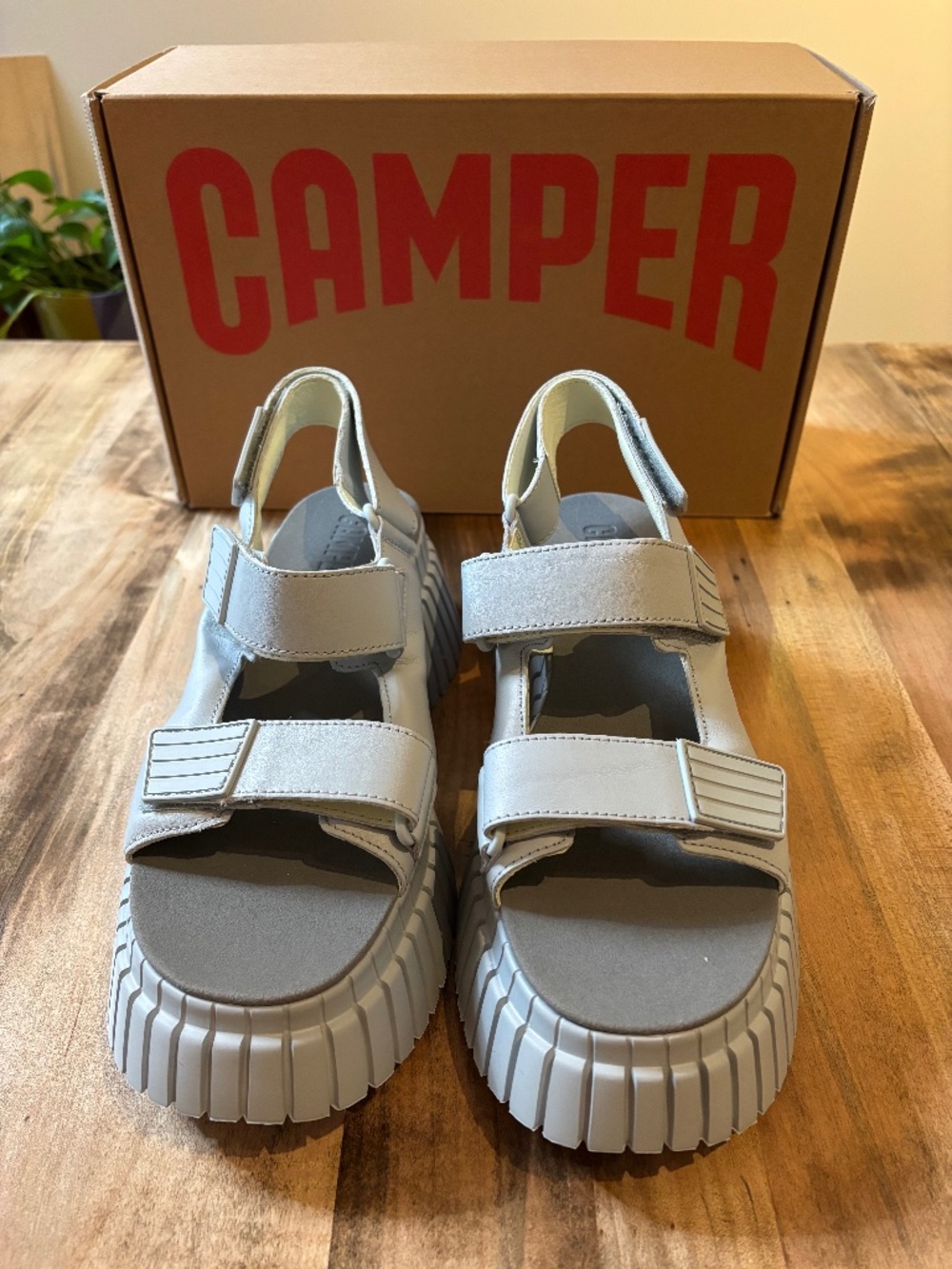 Camper Pix BCN Touch-Strap Platform Sandals | Light Grey / Steel Blue | EU 40